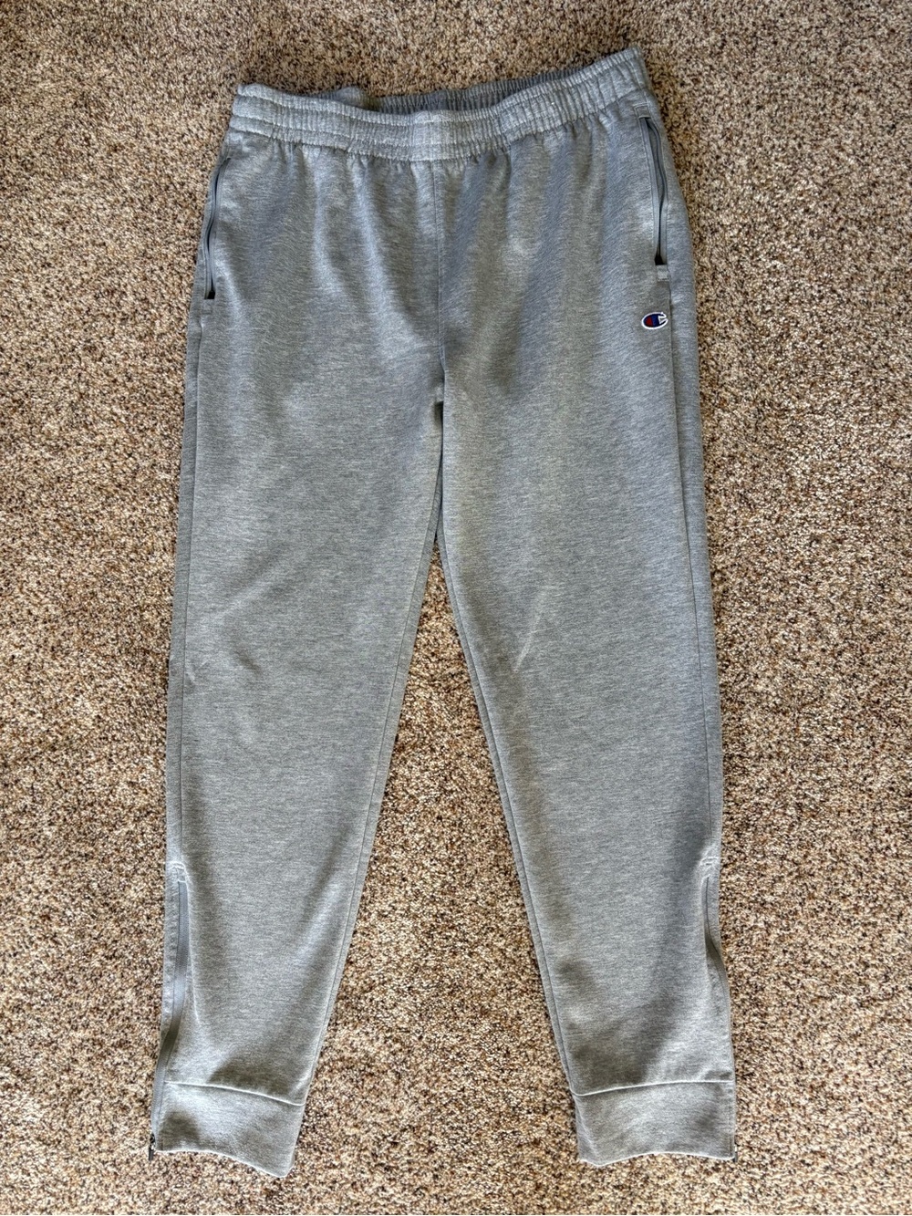 Champion Gray Jogger Sweatpants Mens large Elastic Waist Ankle Zip Tapered